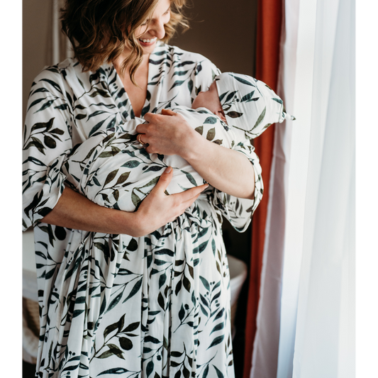 Leafy Vine Green Maternity Delivery Gown & Leafy Vine Swaddle