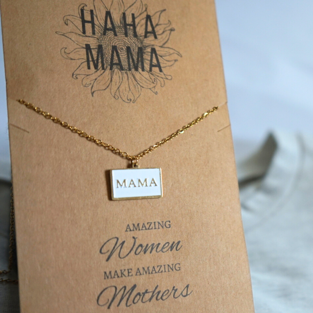 Mama Pendant with White and Gold Necklace