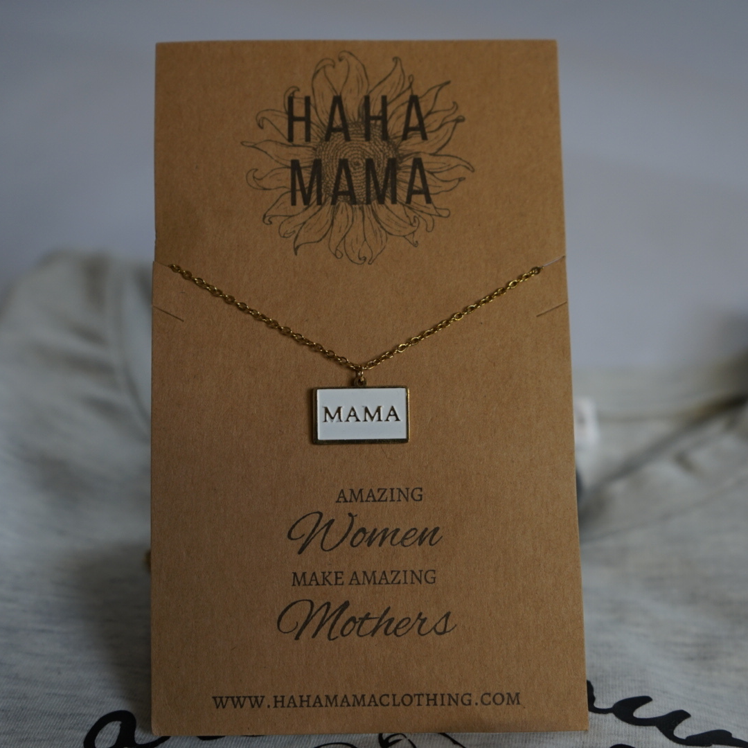 Mama Pendant with White and Gold Necklace