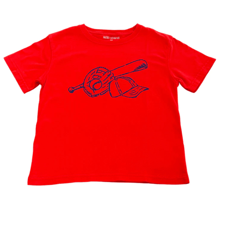 Mustard & Ketchup Kids Short Sleeve Red Baseball Graphic T-Shirt - Sunny Meadow Boutique