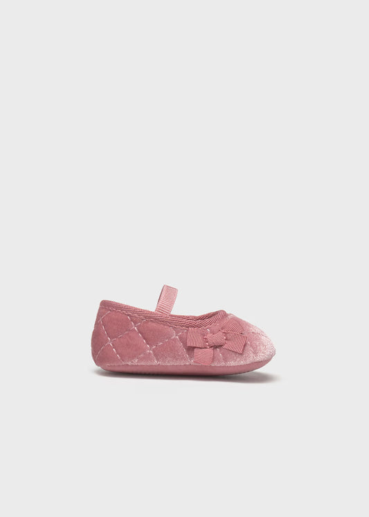Mayoral Quilted Velvet Baby Mary Janes in Blush