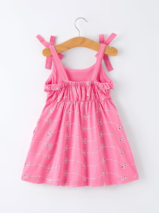Pink Color Girl Bow Strap Ruffle Dress - Sunny Meadow Boutique