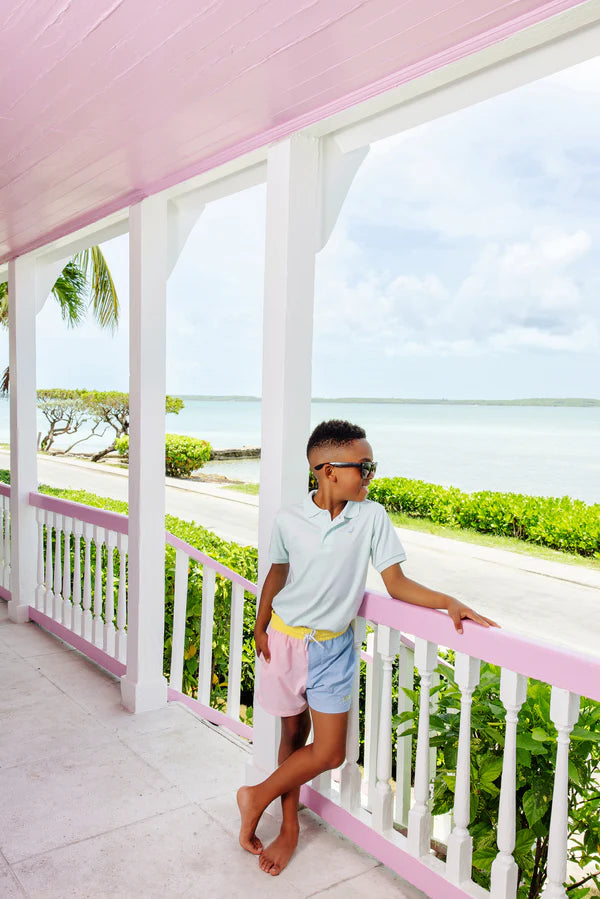 The Beaufort Bonnet Company Prim & Proper Polo - Sea Island Seafoam with Multi-Stork Embroidery