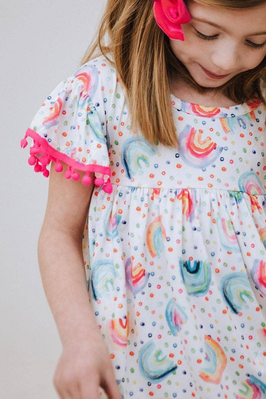 Rainbow Dot Pom Pom Dress - Sunny Meadow Boutique