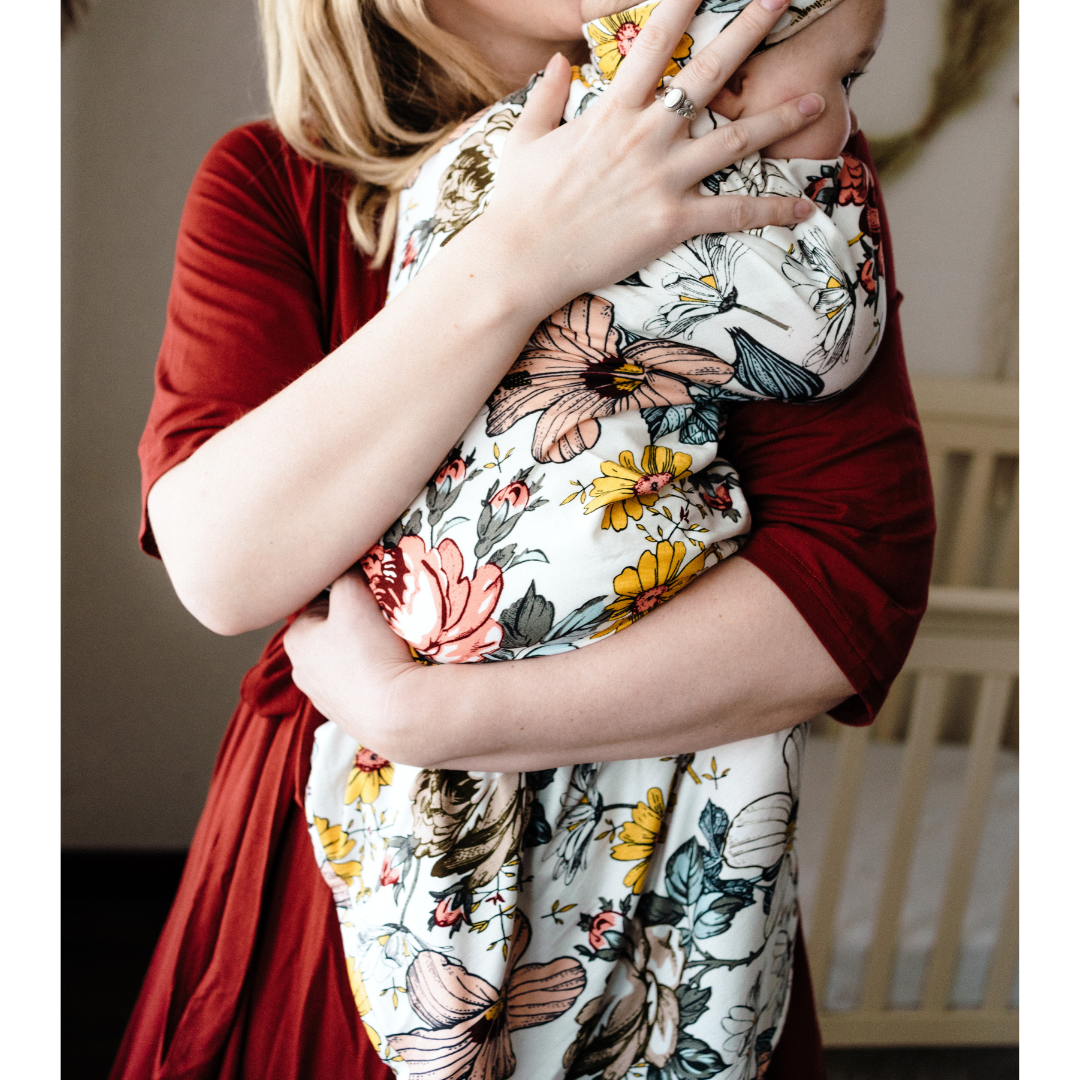 Brick Red Maternity Delivery Gown & Vintage Floral Swaddle