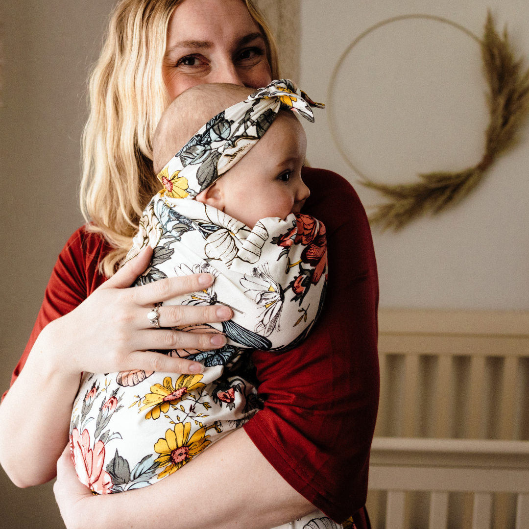 Brick Red Maternity Delivery Gown & Vintage Floral Swaddle