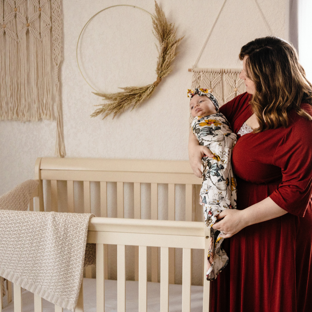 Brick Red Maternity Delivery Gown & Vintage Floral Swaddle