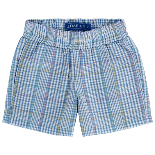 Seaside Pull on Short - River Plaid Seersucker - Sunny Meadow Boutique