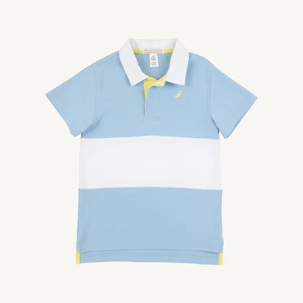 The Beaufort Bonnet Company Short Sleeve Rollins Rugby Shirt - Beale Street Blue, Lake Worth Yellow & Worth Avenue White