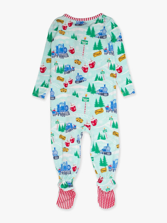 Snowy Train Tracks Footed One Piece Pajama - Sunny Meadow Boutique