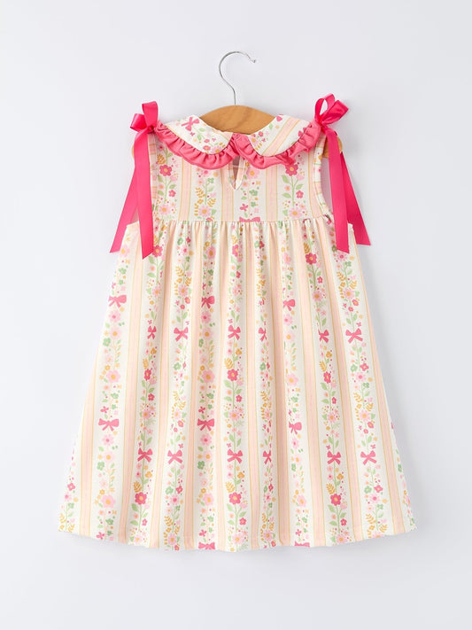 Summer Floral Bow Ruffle Girls Dress - Sunny Meadow Boutique