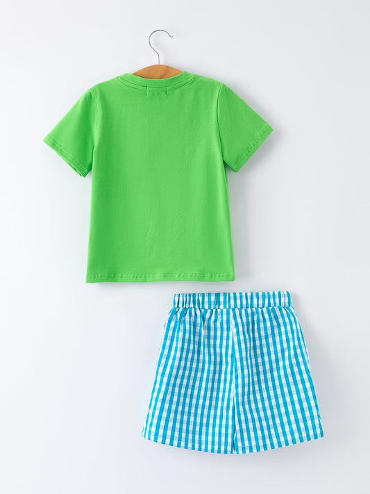 Summer Tropical Embroidered Boys Short Sleeve Top Shorts Set - Sunny Meadow Boutique
