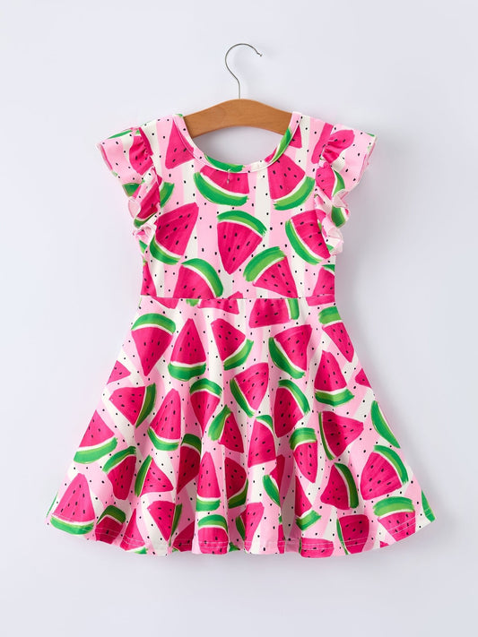 Summer Watermelon Pattern Girls Dress - Sunny Meadow Boutique