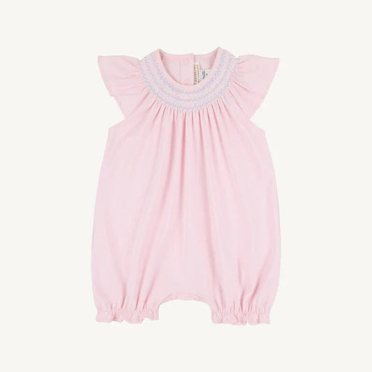 The Beaufort Bonnet Company Sandy Smocked Romper - Palm Beach Pink with Beale Street Blue & Worth Avenue White - Sunny Meadow Boutique