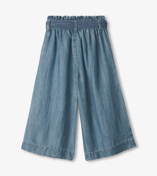 Girls Smokey Blue Wash Cropped Paperbag Pants