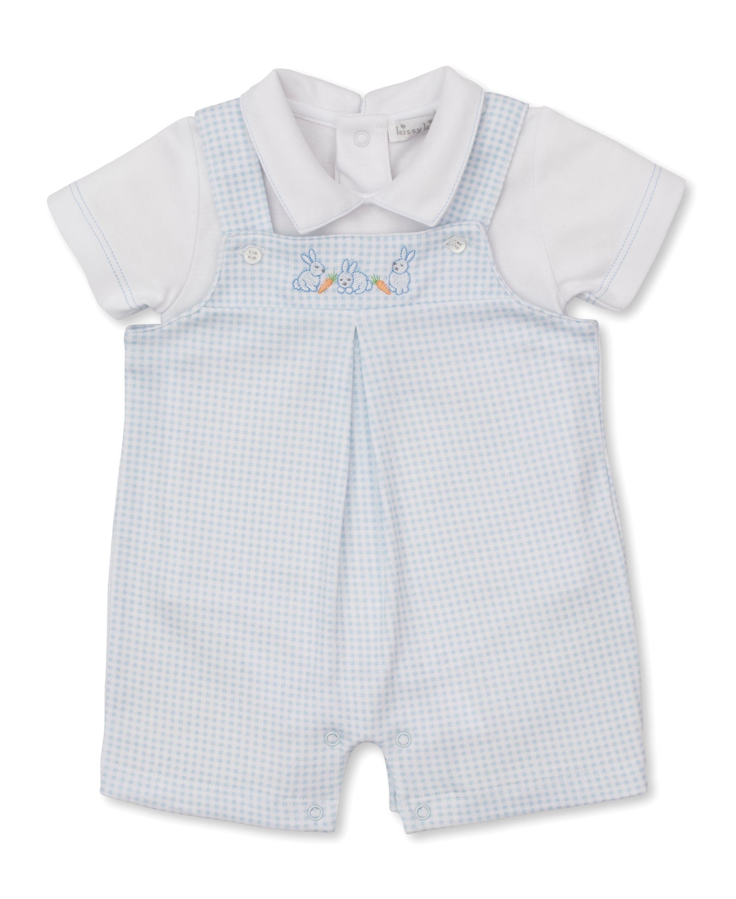 Baby Bunny Patch Blue Gingham Short Overall Set