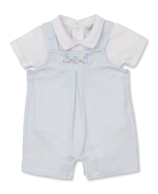 Baby Bunny Patch Blue Gingham Short Overall Set