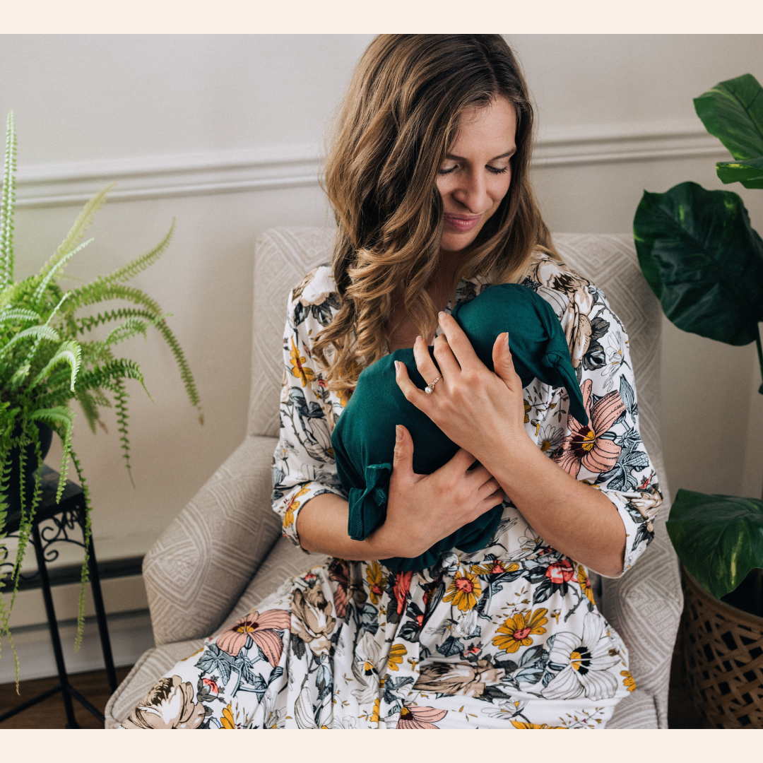 Vintage Floral Maternity Delivery Gown & Emerald Green Swaddle