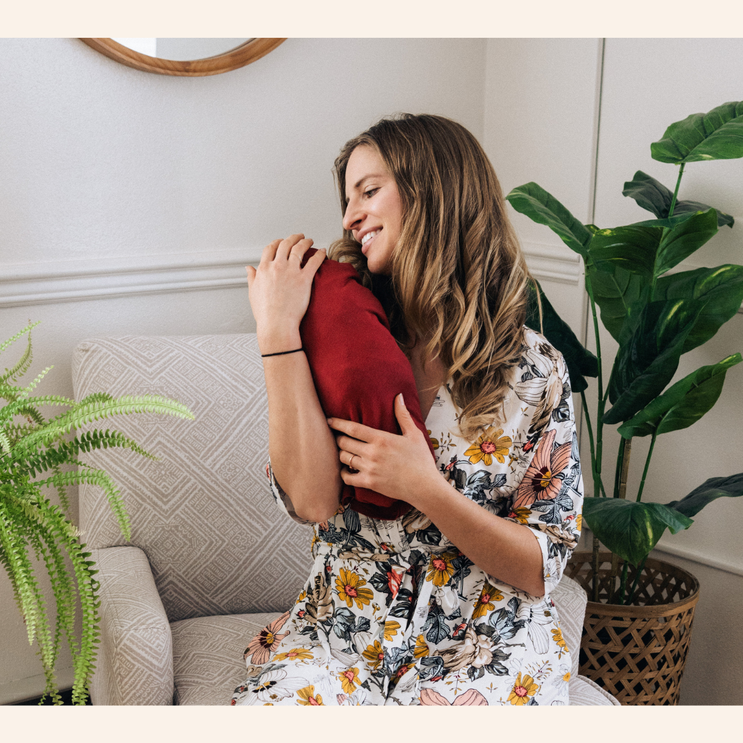 Vintage Floral Maternity Delivery Gown & Brick Red Swaddle