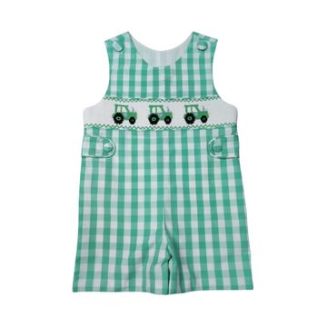 BOYS SPRING CHECK SMOCKED TRACTOR SHORT JON JON