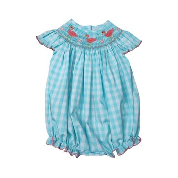 GIRLS MINT CHECK AW SMOCKED PINK FLAMINGO BISHOP BUBBLE