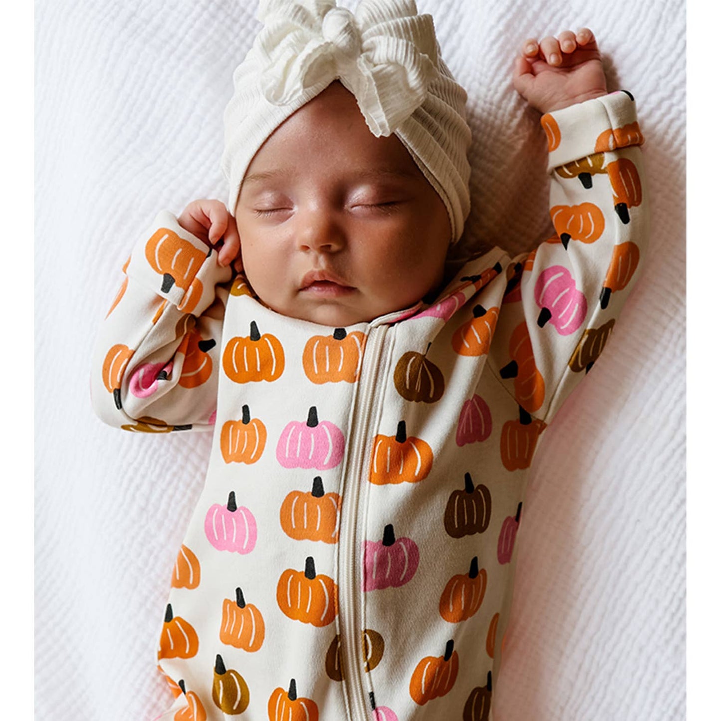 Pink Pumpkin Patch / Organic Frill Zip Footie (Baby - Kids)