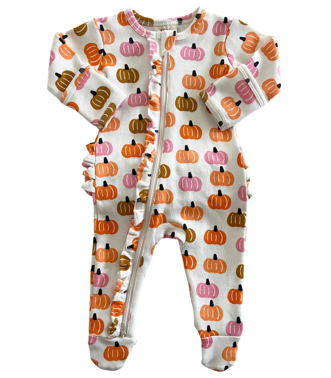 Pink Pumpkin Patch / Organic Frill Zip Footie (Baby - Kids)