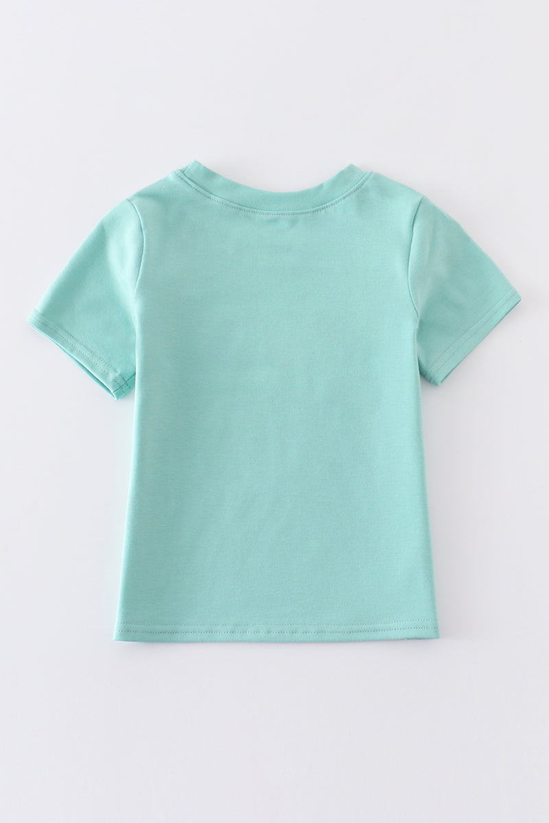 Green cow french knot boy top