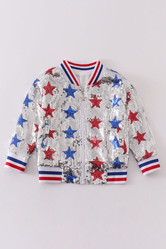 Patriotic star sequins girl coat