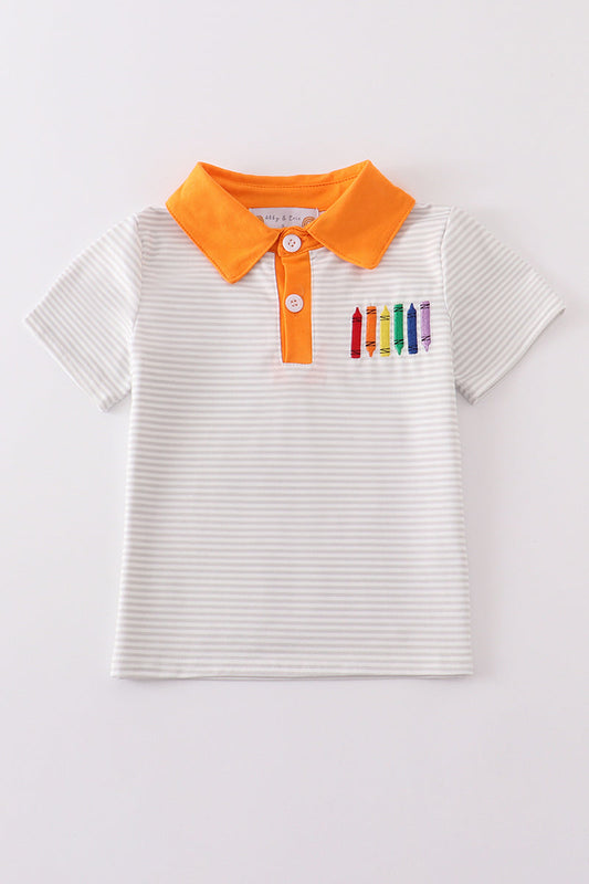 Crayon stripe print embroidery boy shirt
