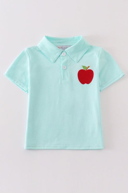 Blue apple embroidery boy shirt