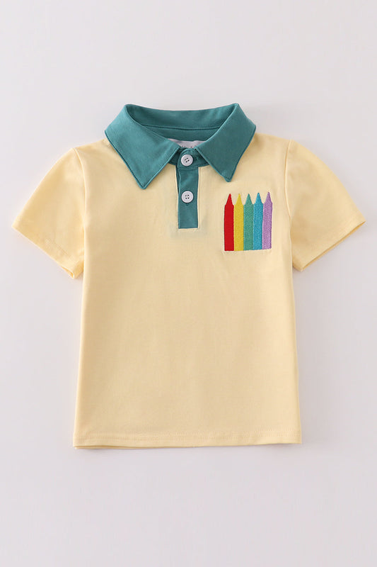 Yellow crayon embroidery boy shirt