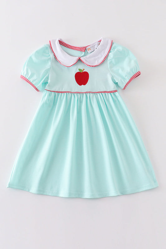 Blue apple embroidery back to school dress