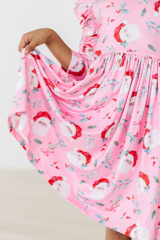 Jolly Old Saint Nick 3/4 Sleeve Ruffle Twirl Dress