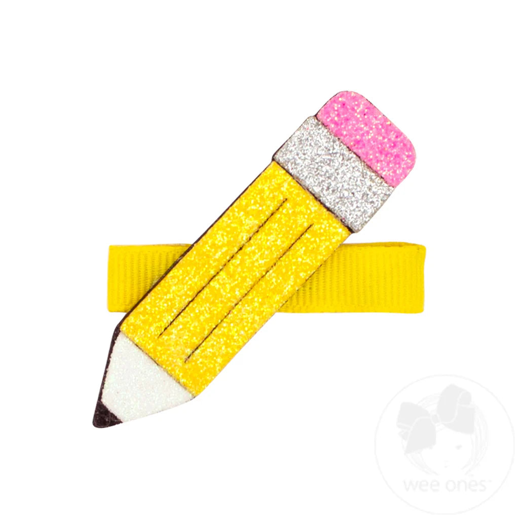 Layered Glitter School-themed Girls Pencil Hair Clip