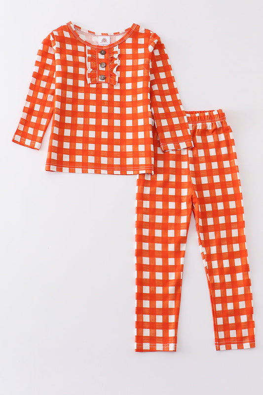 Orange plaid girl pajamas set