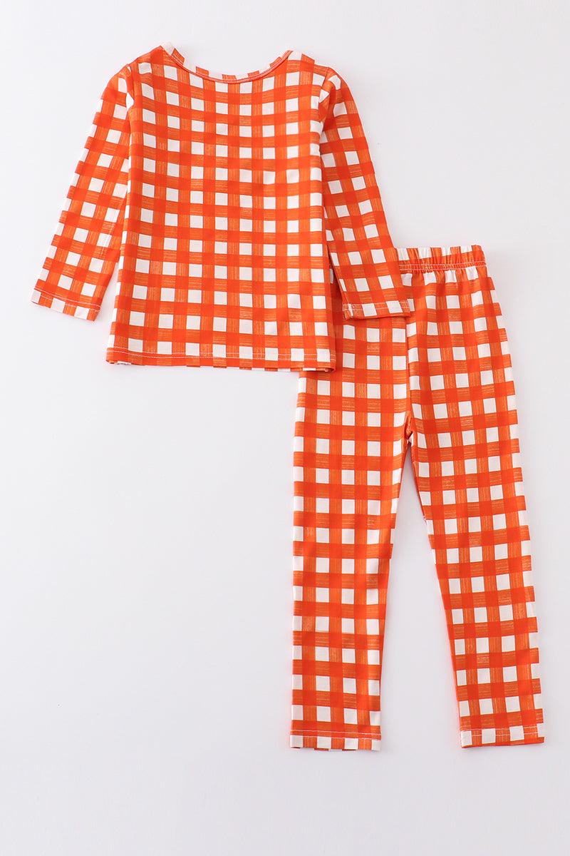 Orange plaid girl pajamas set
