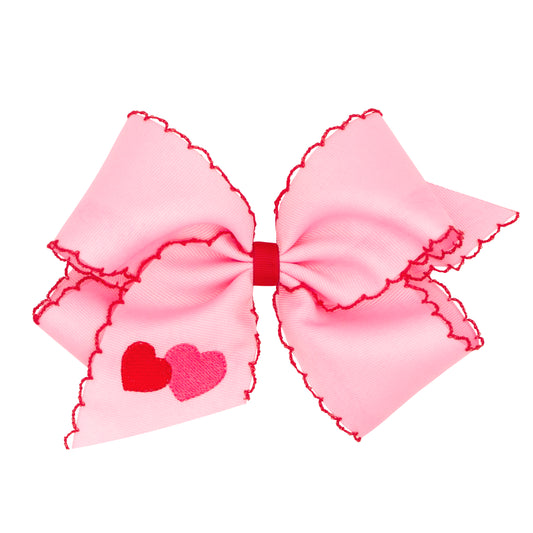 King Valentine Heart Embroidered Grosgrain Hair Bow with Moonstitch Edge