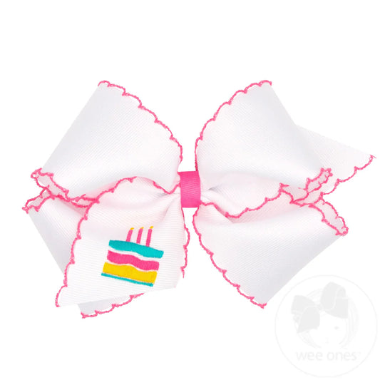 King Birthday-themed Grosgrain Hairbow with Moonstitch Edge