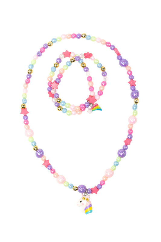 Cheerful Starry Unicorn Necklace & Bracelet Set, 2 pc