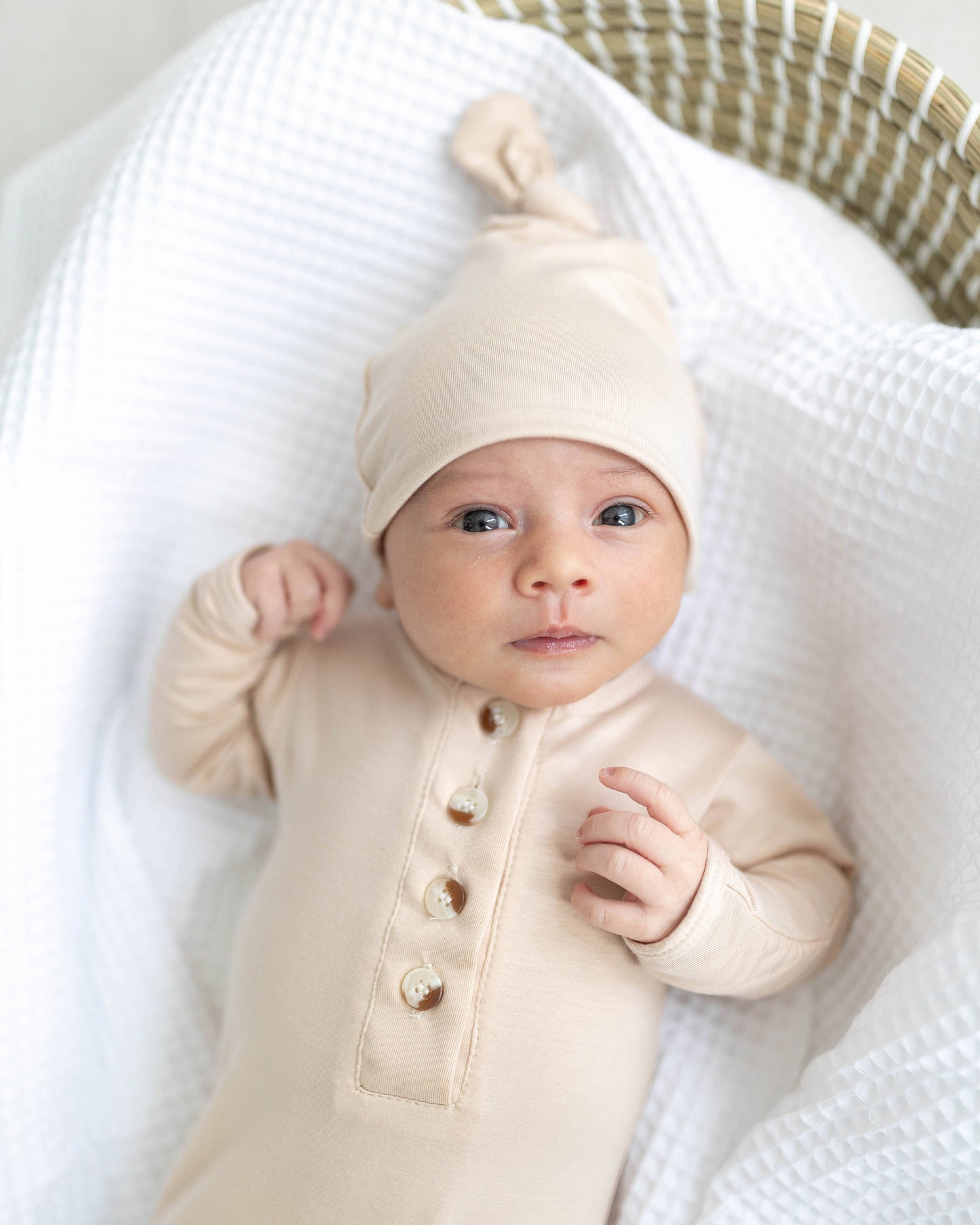 Newborn Knotted Baby Gown HEADBAND & HAT Set Multiple Colors