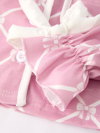 Mommy & me Autumn Check Bow Girls Lapel Pajamas