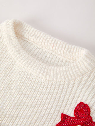 Mommy & Me Winter Girls Bow Sequins Pullover Sweater