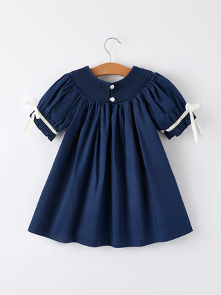 Christmas Navy Blue Nativity Smocking Embroidered Dress