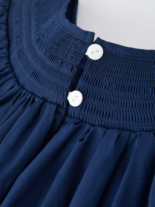 Christmas Navy Blue Nativity Smocking Embroidered Dress
