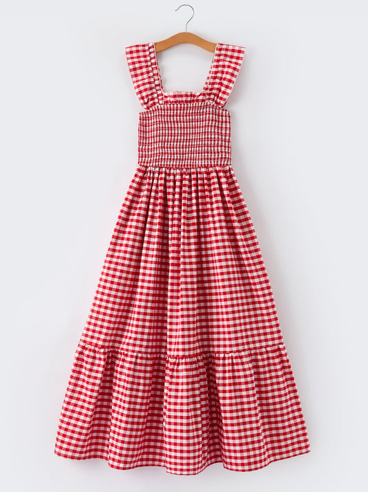 Mommy & Me Adult Dress – Red Plaid Sleeveless Outfit for Party