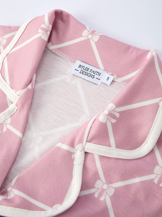 Mommy & me Autumn Check Bow Girls Lapel Pajamas