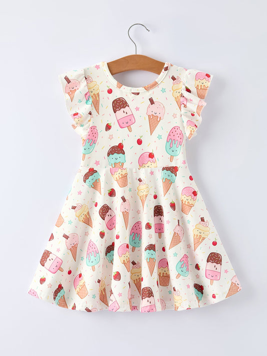 Colorful Ice Cream Pattern Girls Summer Dress