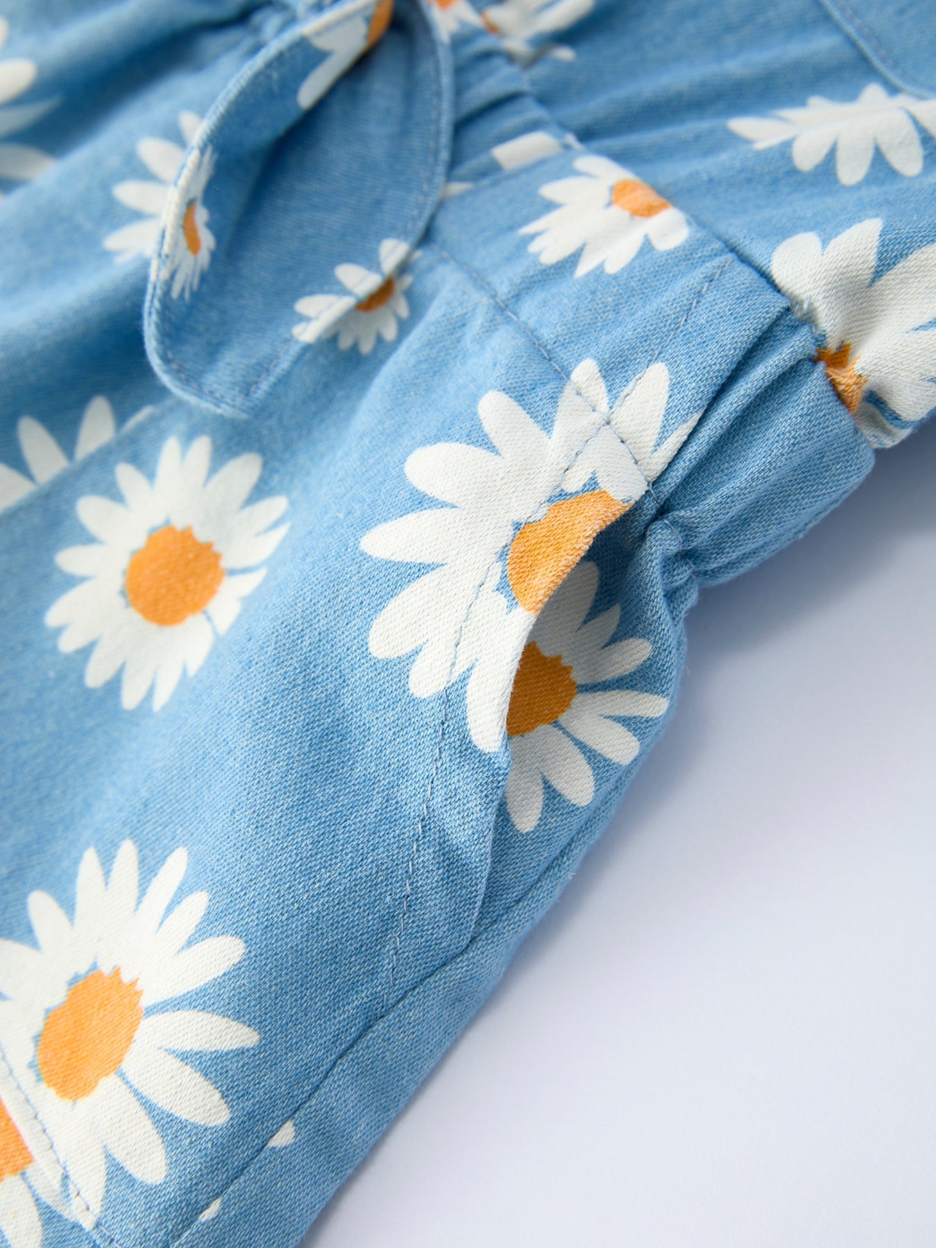 Spring Daisy Print Girls Blue Denim Jumpsuit