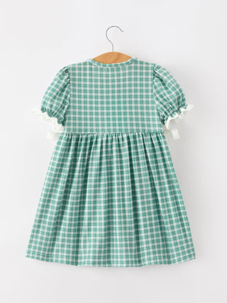 Western Plaid Horse Embroidered Girl Dress